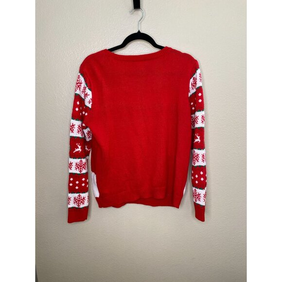 No Boundaries XXL Red Christmas Sweater Santa Favorite Reindeer Sequin Snowflake - Picture 6 of 7